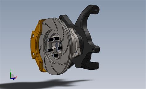 制动器总成包含制动卡钳、制动盘、转向节、轮毂、放气螺钉和螺母swsolidworks 2020模型图纸下载 懒石网