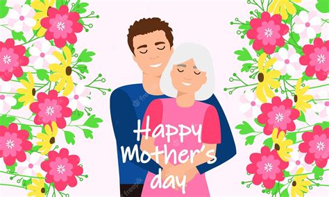 Premium Vector A Cartoon Of A Mother And Her Son Hugging Banner For