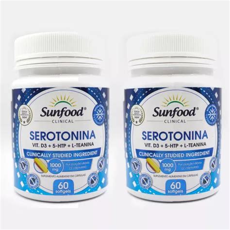 Serotonina Vit D3 5 htp L teanina Sunfood 2 Potes 60 Caps Frete grátis