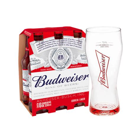 Cerveja Budweiser Long Neck 330ml Copo Budweiser 400ml Patiogourmet