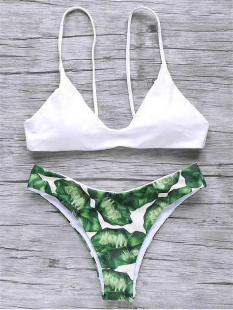 Shop For Spaghetti Straps Palm Tree Bikini White Bikinis L At Zaful