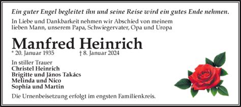 Traueranzeigen Von Manfred Heinrich M Rkische Onlinezeitung Trauerportal