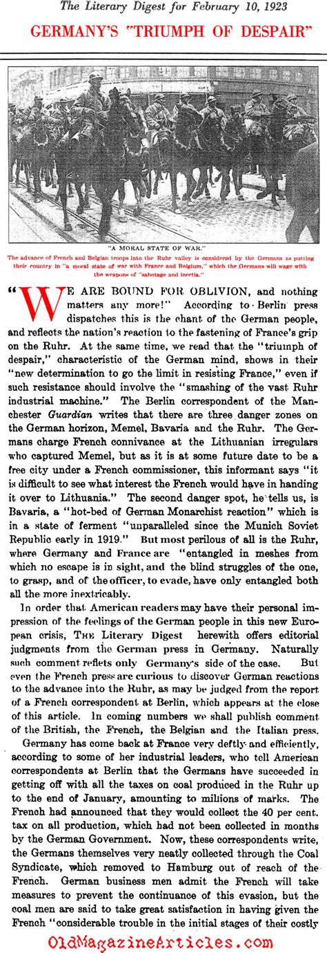 RUHR OCCUPATION 1923,REPARATIONS CLAUSE TREATY OF VERSAILLES,FRENCH ...