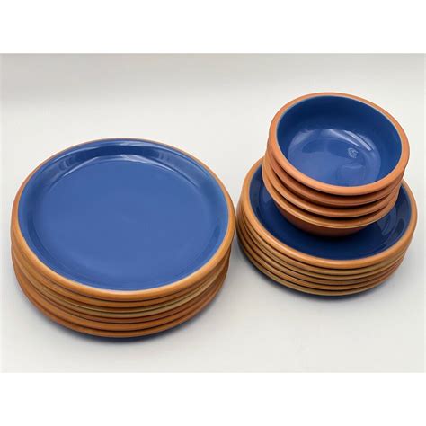 Vintage Crown Corning Japan Sonora Blue Center Terra Outer Dinnerware