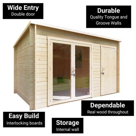 An Outdoor Storage Shed With Sliding Doors And Side Walls Labeled In