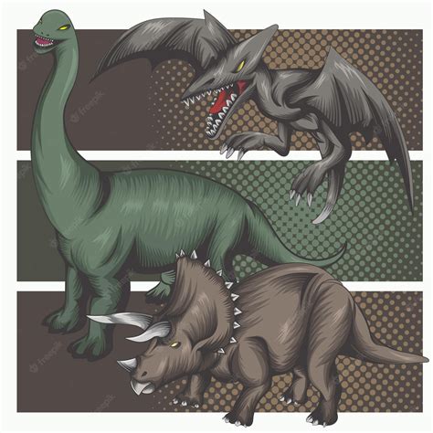 Conjunto De Dinossauros De Desenho Animado Coleção De Dinossauros Predadores Coloridos E