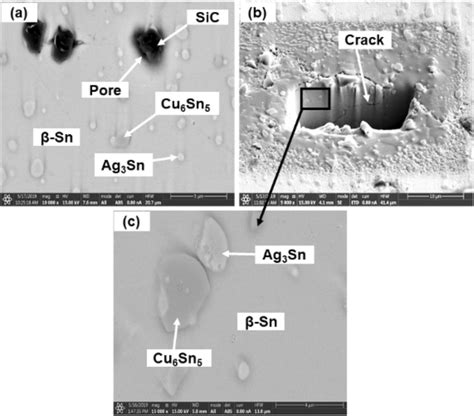 Sn 3 0ag 0 5cu Solder Alloy Reinforced With Sic Particles A Top View Download Scientific