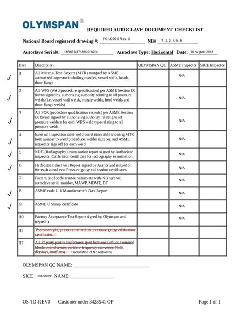 Fillable Online Required Autoclave Document Checklist Fax Email Print