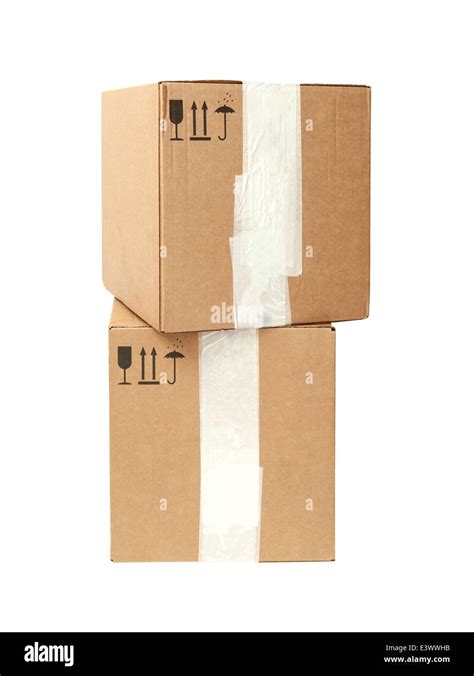 Cardboard Boxes With Standard Black Signs Isolated On White Background