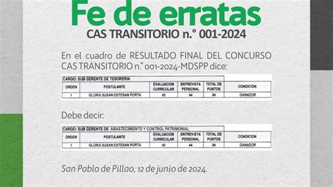 Fe De Erratas Cas Transitorio N Informes Y Publicaciones