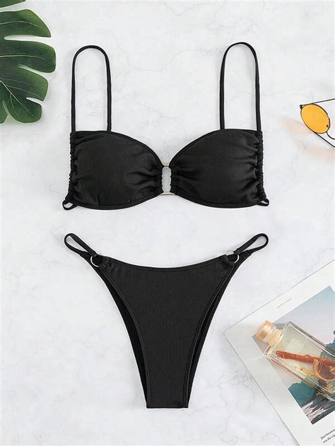 Solid Ring Linked Bikini Swimsuit Shein Eur