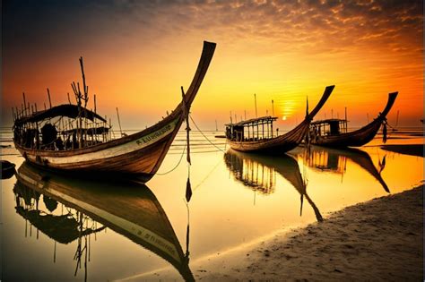 Premium Photo View Of Traditional Fishing Boats Along The Shoreline