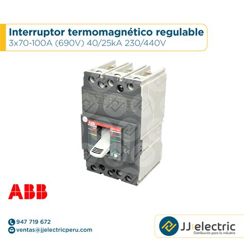 Interruptor termomagnético regulable 3x70 100A 690V ABB