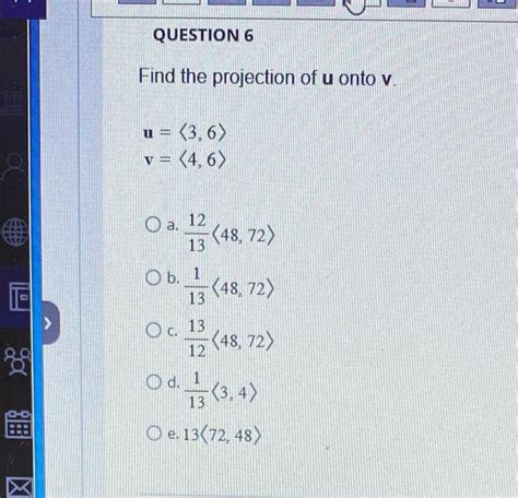 Solved Find The Projection Of U Onto V U V A Chegg