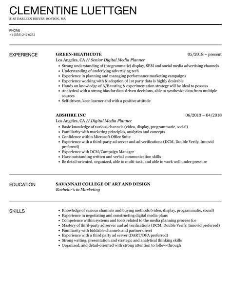 Digital Media Planner Resume Samples Velvet Jobs