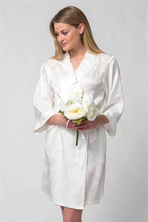 Womens Wedding Bridal Short White Robe Royal Festival Silk Jacquard