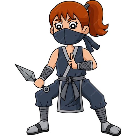 Ninja Kunoichi Con Kunai Aislado Página De Colorear Vector Premium