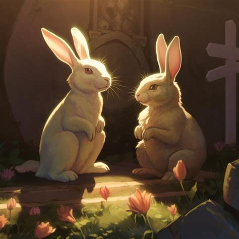 Premium Ai Image There Are Two Rabbits Sitting On A Bench In A