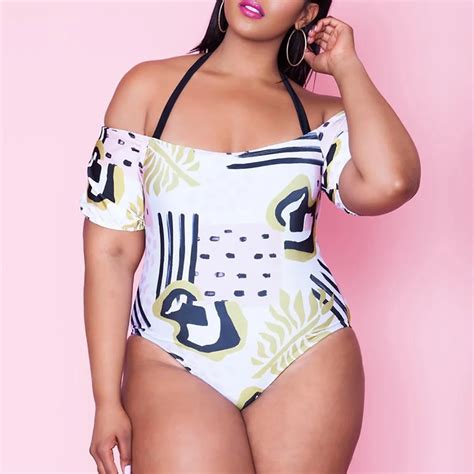 Plus Size Off Shoulder One Piece Swimsuit Women Large Size Padded