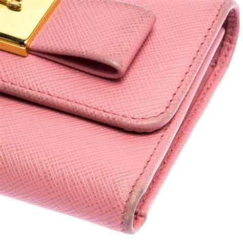 Prada Pink Saffiano Leather Bow Flap Trifold Wallet At Stdibs Prada