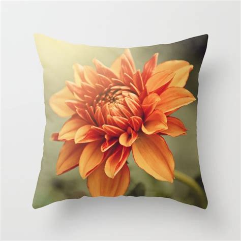 Orange Dahlia 2 Garden Flowers Floral Blossom Nature Throw Pillow By