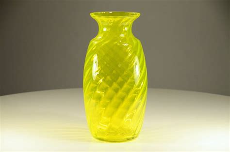 Large Vintage Or Antique Yellow Glass Vase Etsy Yellow Glass Vase Glass Vase Vase