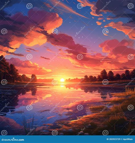 Summer Landscape In Anime Style Stock Illustration Illustration Of