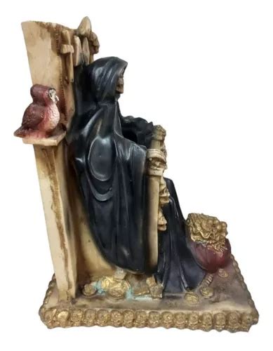 Figura Santa Muerte Negra En Trono De Abundancia Riqueza En Venta En