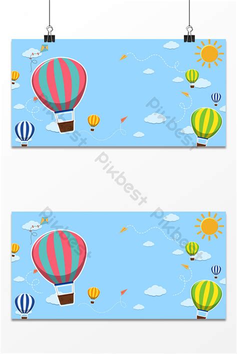 Simpleng Cartoon Sariwang Mainit Na Air Balloon Cloud Sky Background Ng