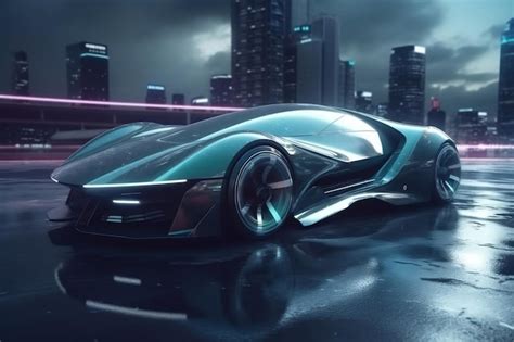 Concepto De Coche Ultra Supervelocidad Con Ciudad Futurista En El Fondo