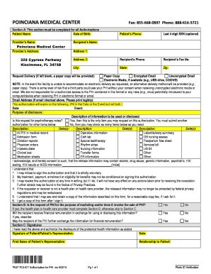 Fillable Online Poinciana Medical Center Phi Release Authorization