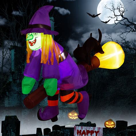 Ft Halloween Inflatable Witch With Led Lights Scary Outdoor