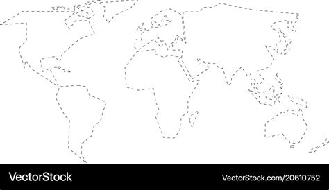 Simplified black dashed outline of world map Vector Image