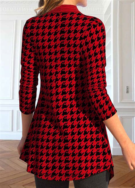 Plaid Patchwork Wine Red Long Sleeve Coat Rosewe Usd