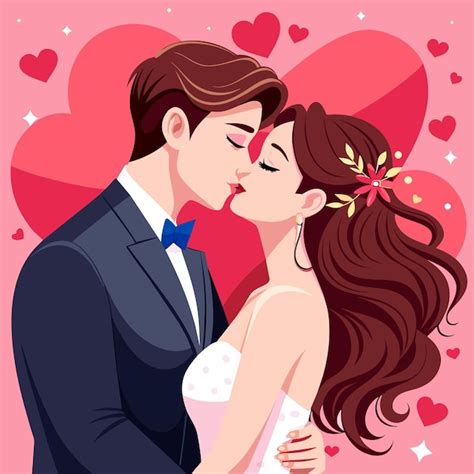 Ilustración De Amor Entre Una Pareja Que Se Besan Vector Premium