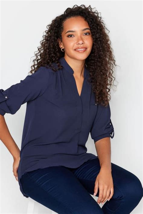 Mandco Dark Blue Long Sleeve Button Blouse Mandco