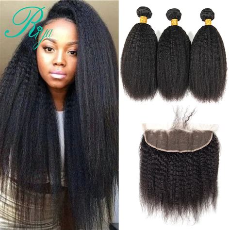 Riya Hair Brazilian Kinky Straight 3 Bundles Lace Frontal Closure With