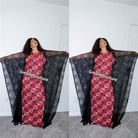 Adesuwa Ankara Lace Combo Butterfly Bubu Maxi Dress Kaftan Boubou