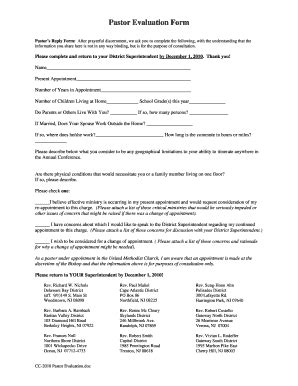 Pastor Evaluation Form Fill Online Printable Fillable Blank