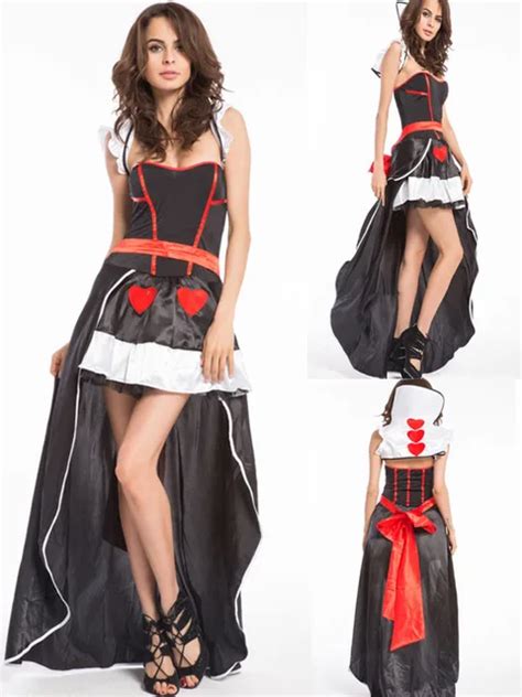 Free Shipping Sexy Queen Of Hearts Costume Women Adult Fantasy Alice In Wonderland Party Cosplay