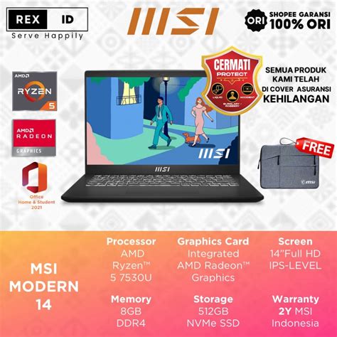 Jual Msi Modern 14 Ryzen 5 7530U 16GB 512GB 14 FHD IPS Windows 11