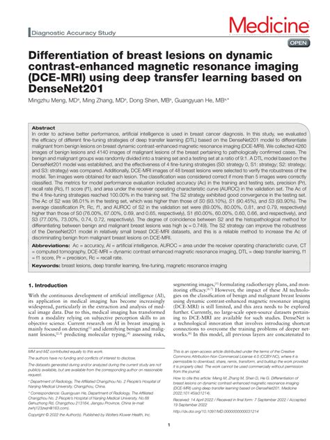 Pdf Differentiation Of Breast Lesions On Dynamic Contrast Enhanced