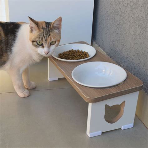 Comedouro Bebedouro Gato Elevado Pet Duplo Mdf Porcelana Madeccor Pet