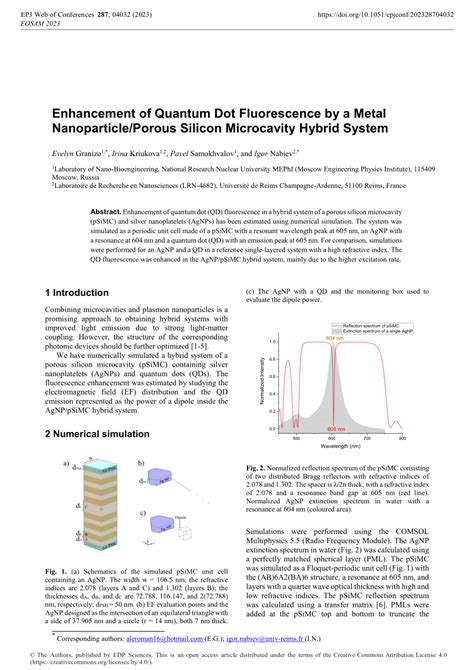 Pdf Enhancement Of Quantum Dot Fluorescence By A Metal Nanoparticle