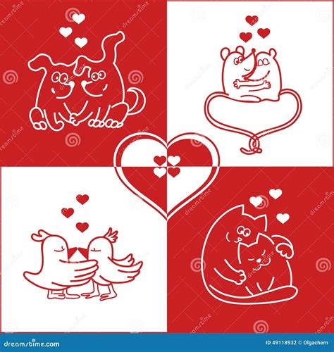 Valentine Card with Cute Animals Stock Vector - Illustration of ...