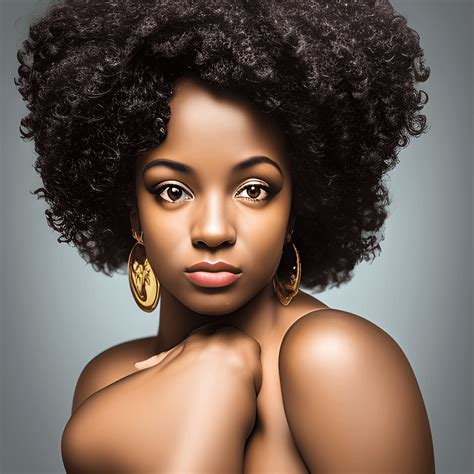 Portrait Photo Of A Young Beautiful Black Woman With Curly Hair And