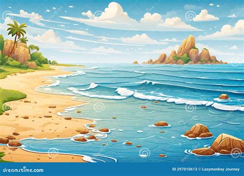 Cartoon Ocean Sand Beach Background Stock Illustration - Illustration ...