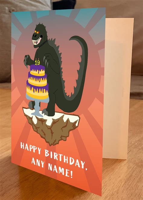 Godzilla Birthday Card Etsy