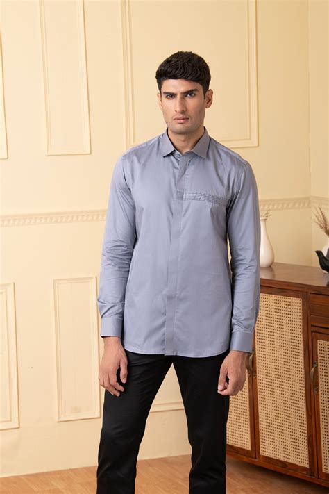 Hilo Design Mens Ragic Grey Pintuck Shirt Hilo Design