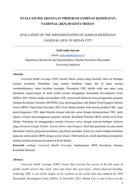 PDF EVALUASI PELAKSANAAN PROGRAM JAMINAN KESEHATAN NASIONAL JKN DI